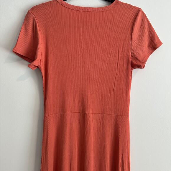 See You Monday Ribbed Short Sleeve Midi Dress Women's Large Orange Side Slit - Picture 6 of 6